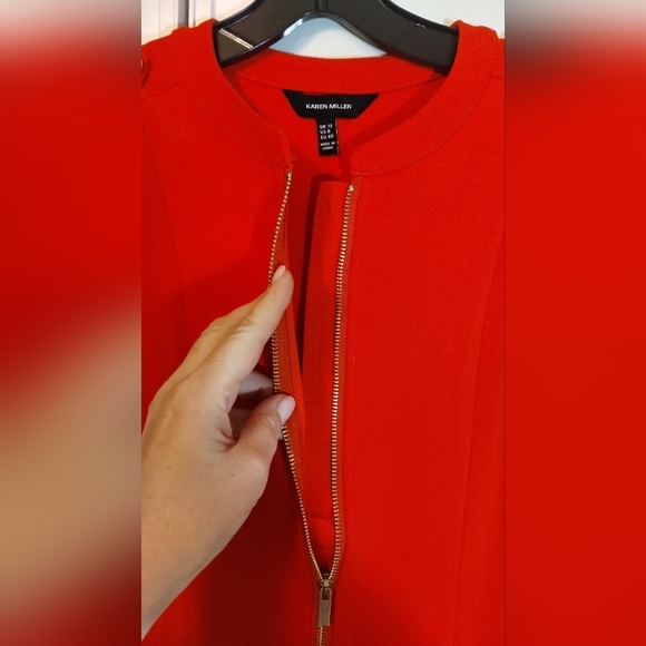 Karen Millen A Line Military Red Mini Dress With Front Zipper Sz 8 - Picture 6 of 7